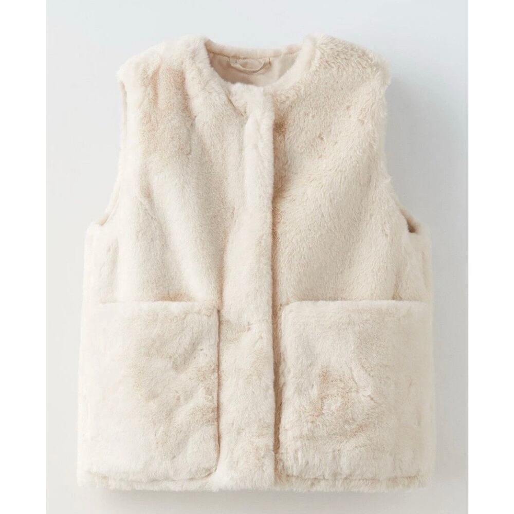 ZARA Girls Faux Fur Vest Cream Color - size 11-12 - Picture 2 of 6